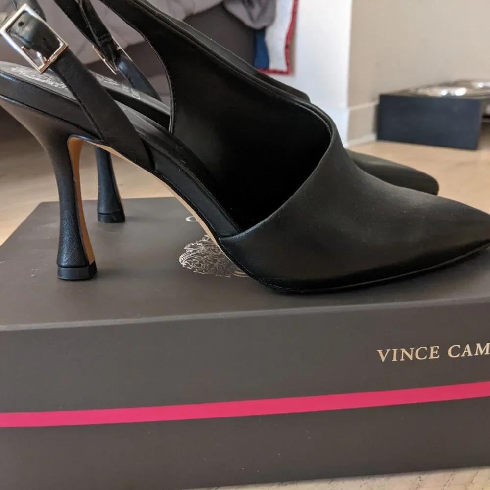 Vince Camuto Black Pointed Toe Slingback Heels